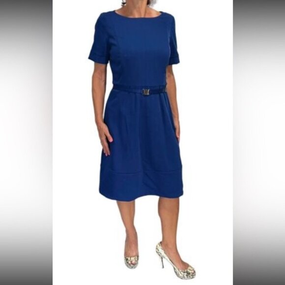 Sinclaire 10 Cobalt Blue Short Sleeve A-Line Midi Dress - Picture 1 of 13